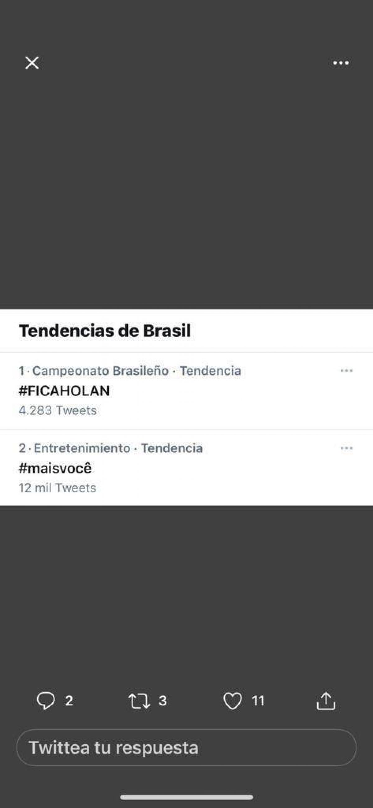 @Mati_Martinez) “FICA HOLAN” tendencia en Brasil.