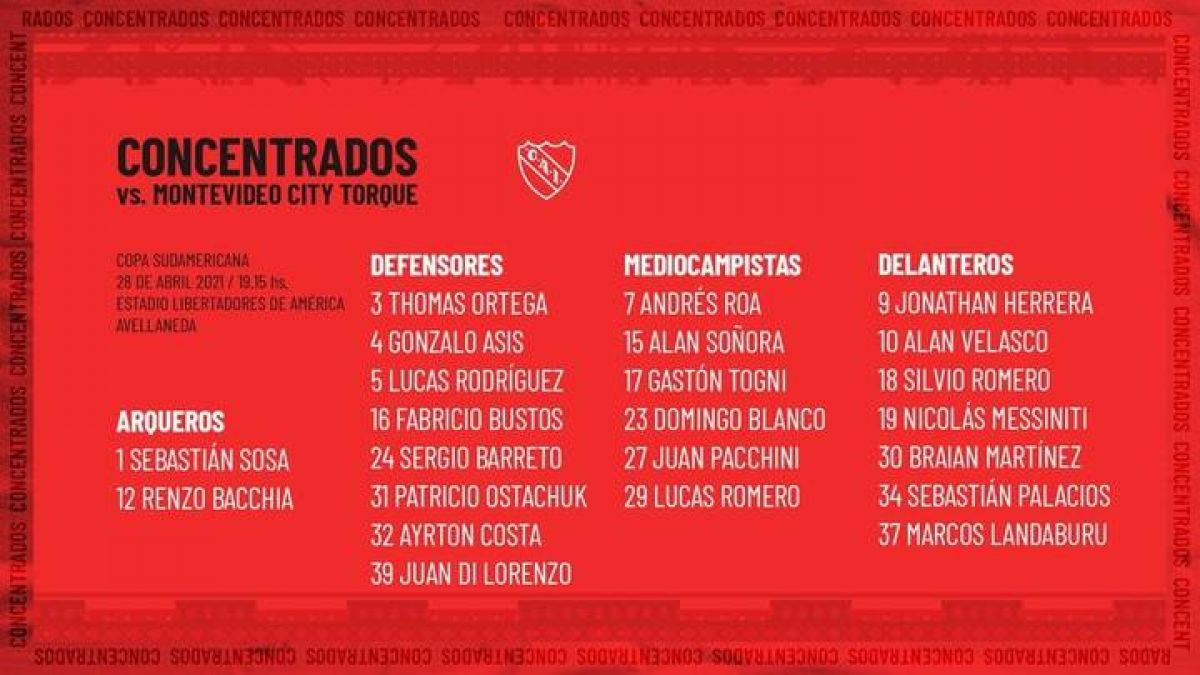 @Independiente La lista para el segundo duelo en @Sudamericana.
