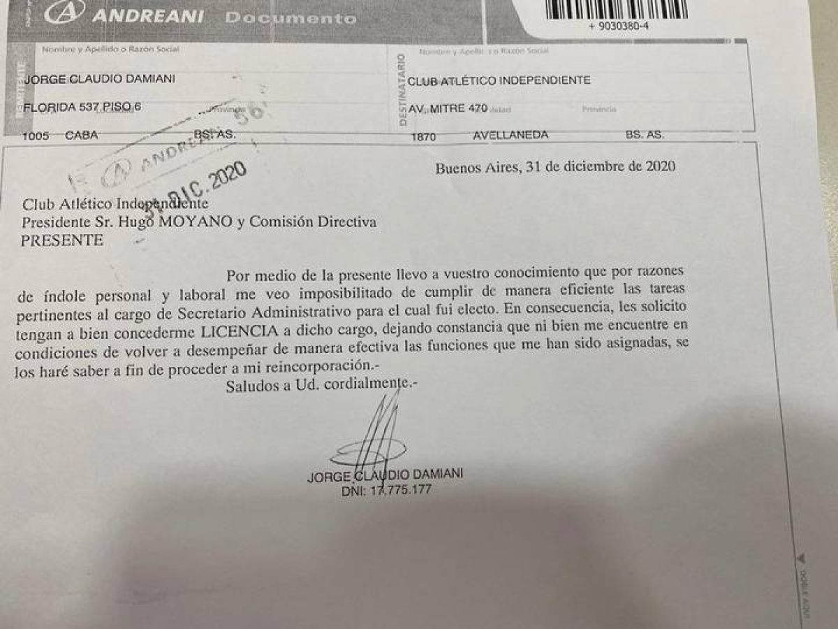 "INFIERNO ROJO") Jorge Damiani pidió licencia y encabezó el grupo de dirigentes que se alejan de la gestión Moyano.