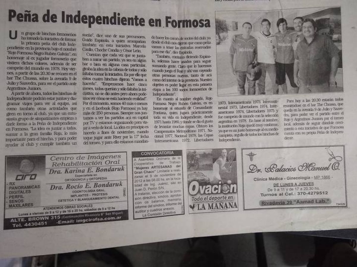 Rojos Formosa. Rubén Negro Galván está con Peñas Cai.