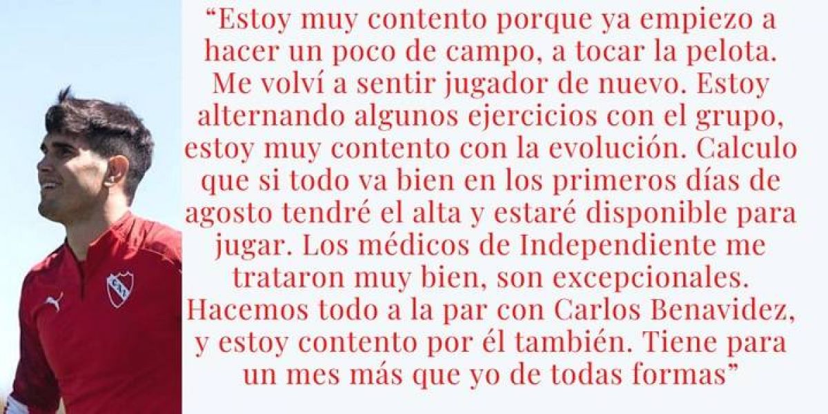 @GuidoSacarelo) Ezequiel Muñoz habló en @INDEPENDIENTEgc Radio, dando detalles de su última etapa de recuperación.